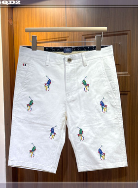 夏季新款满身刺绣白色休闲短裤男高端轻奢弹力修身潮牌休闲五分裤