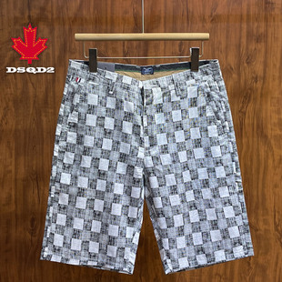 D2次方男士短裤夏季薄款外穿潮流5分中裤格子直筒五分裤男裤棉锦