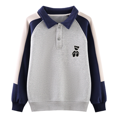 男童卫衣加绒一体翻领学院风中大童2025秋冬新款洋气上衣长袖套头