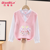 女孩洋气打底假两件童装 中大童装 儿童针织衫 女童毛衣春秋2025新款