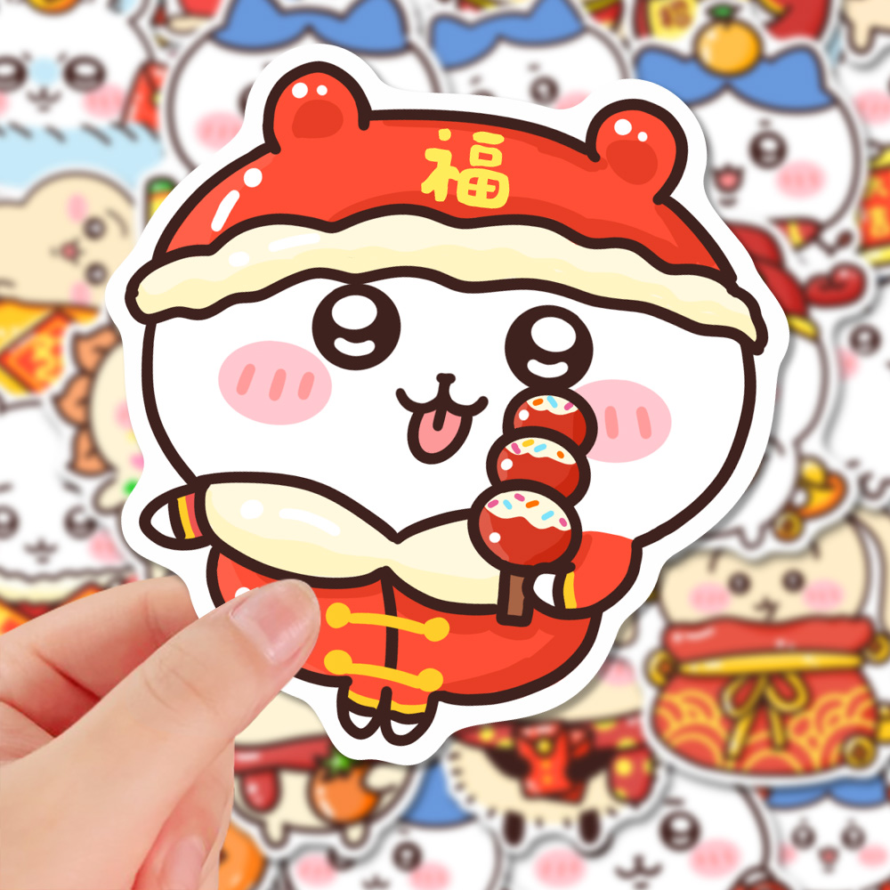 100张Chiikawa新年系列贴纸可爱卡通吉伊卡哇手机壳iPad贴画防水