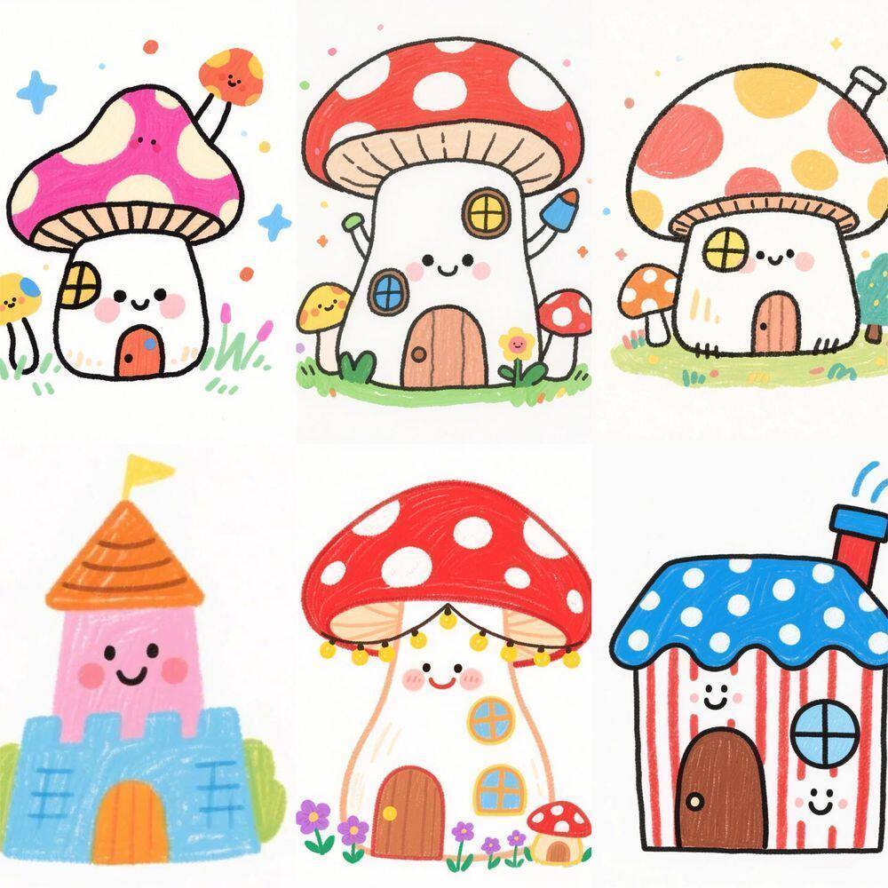 240张幼儿简笔画创意小房子儿童画贴纸装饰手机壳DIY手账本贴画