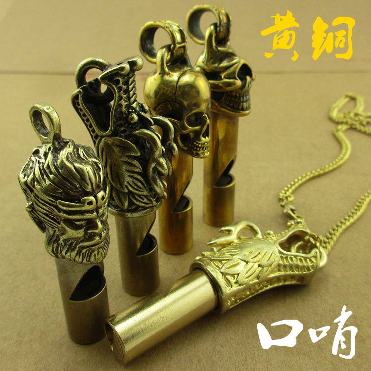 纯铜口哨黄铜龙头猴头骷髅头哨子挂件户外求生工具儿童裁判训练哨