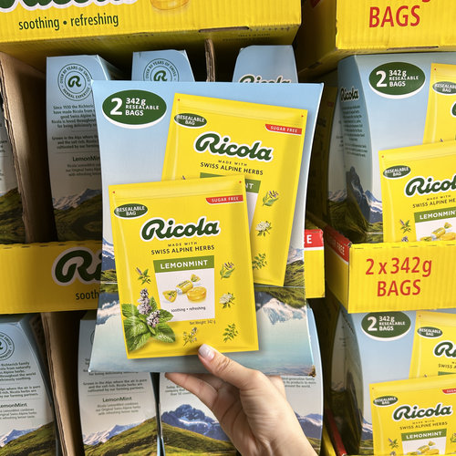 Ricola利口乐柠檬味薄荷润喉糖果342G 进口独立小包袋装