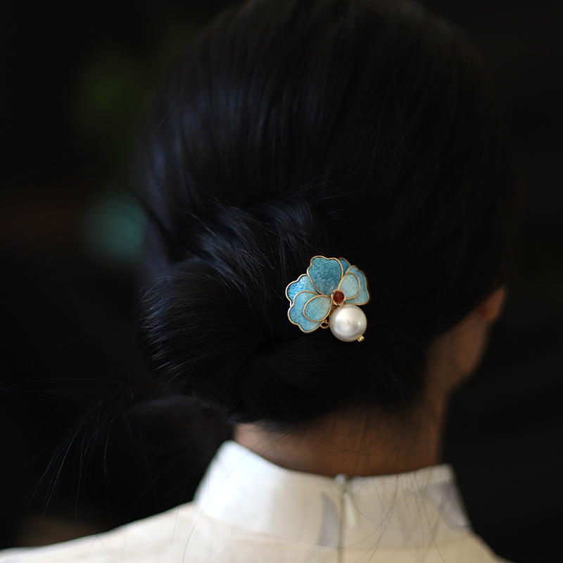 蝴蝶兰国风头饰新中式花朵发簪非遗掐丝小U钗点缀古风汉服头饰女