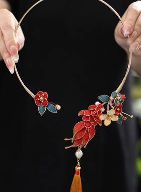 原创锦鲤璎珞项链新中式轻奢小众设计感红色项圈旗袍高级感配饰女