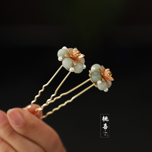 金色莲花古风汉服发簪精致花朵发饰新中式旗袍簪子头饰日常配饰女