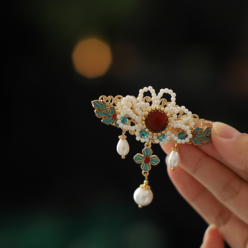 烧蓝步摇古风发夹汉服发饰半扎发头饰新中式高级感侧边夹旗袍配饰