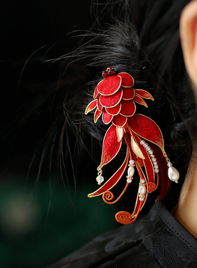 红色锦鲤新中式国风发夹新年发饰订婚秀禾服头饰古风汉服旗袍配饰