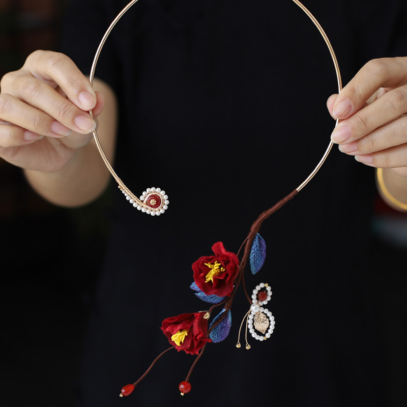 原创布艺花朵新中式项圈珍珠蝴蝶锁骨链小众璎珞项圈新年气质饰品,饰品/流行首饰/时尚饰品新,项链,淘宝优惠券,粉丝福利购,淘宝优惠卷