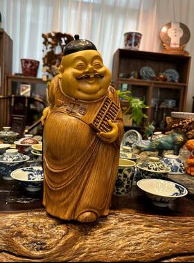新中式地主婆摆件古风仿竹根木雕工艺品创意酒柜书房茶室空间装饰