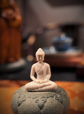 释迦摩尼佛像摆件桌面鱼缸茶空间树脂摆件大日如来车载高端摆件