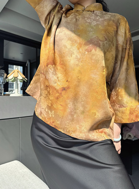 叁拾衫Silk桑蚕丝黄色格格服晕染花罗