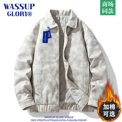 WASSUP GLORY美式皮衣男冬季高级感痞帅飞行员皮夹克夹棉加厚外套