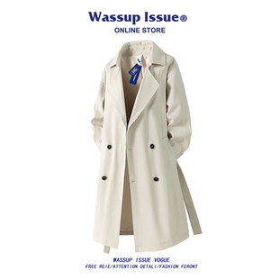 WASSUP ISSUE美式复古中长款风衣男款春秋潮流宽松休闲过膝大衣男