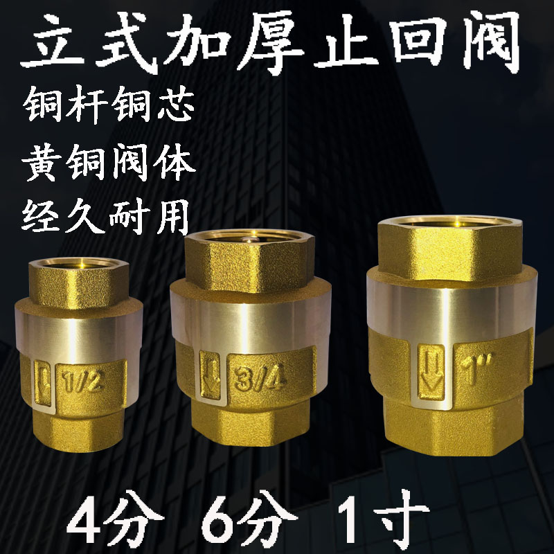 加厚4分6分1寸黄铜立式止回阀水管水表单向阀止逆阀防倒流DN15 25