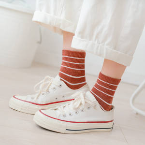条纹袜子女中筒袜