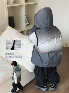 略略童装男童羽绒服连帽可拆卸儿童冬季外套2023新款白鸭绒上衣潮