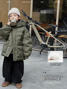 略略童装冬装男童羽绒服儿童连帽外套2023新款宝宝白鸭绒上衣潮