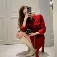 New Year festive women's New Year's shirt temperament clothes women's French retro Hepburn style red dress autumn and winter