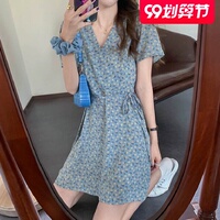 Sky Date Mini Skirt Super Fairy Forest Style Platycodon First Love Style Japanese Style Female Fresh Small Blue Dress