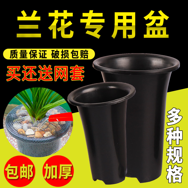 园艺兰花盆 塔型花盆塑料透气加厚黑色 排水四季兰君子兰花专用盘