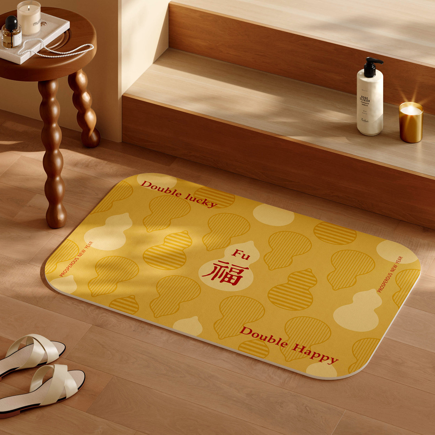 范居态度福禄满盈浴室地垫卫生间门口高端金色吸水防滑速干专用,居家布艺,家用脚垫,淘宝优惠券,粉丝福利购,淘宝优惠卷
