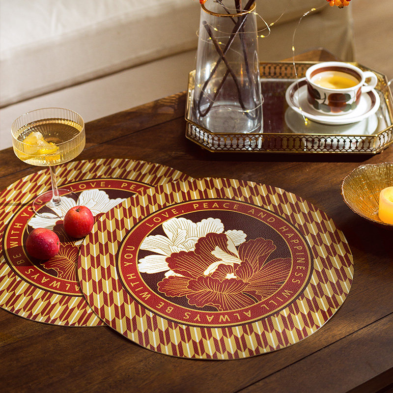 范居态度喜庆红色美式皮革餐垫防水防油碗垫隔热垫桌垫西餐垫盘垫,居家布艺,餐垫,淘宝优惠券,粉丝福利购,淘宝优惠卷