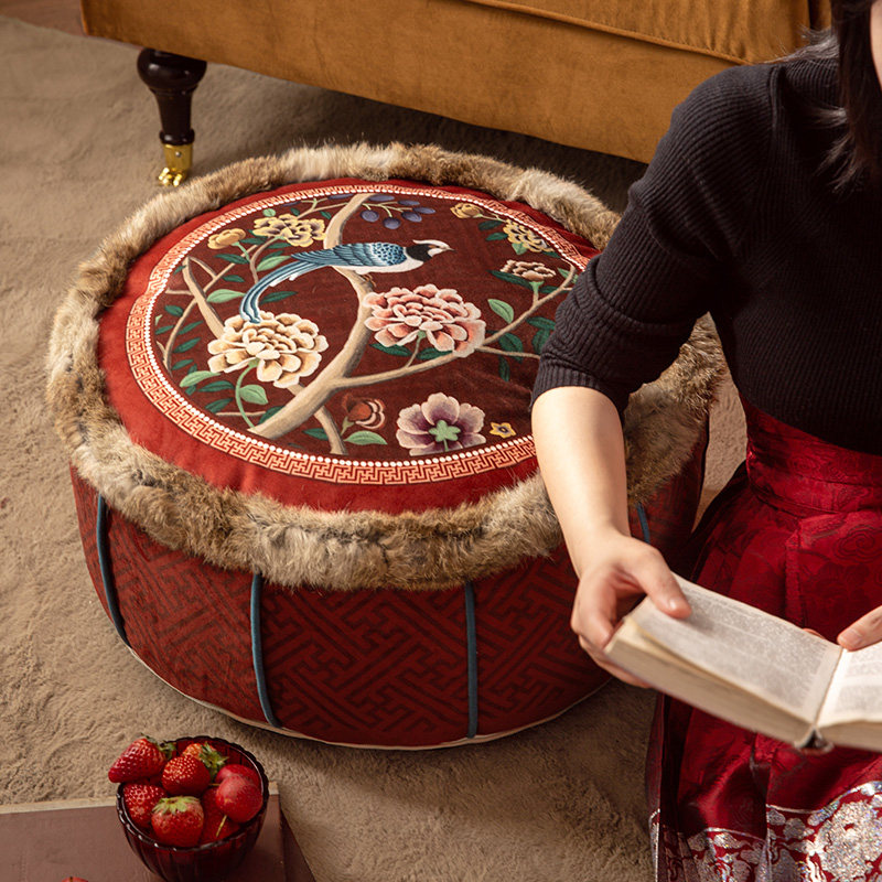 范居态度祥雀红色民族风美式坐墩蒲团轻奢懒人沙发榻榻米休闲脚蹬,居家布艺,靠垫/抱枕,淘宝优惠券,粉丝福利购,淘宝优惠卷