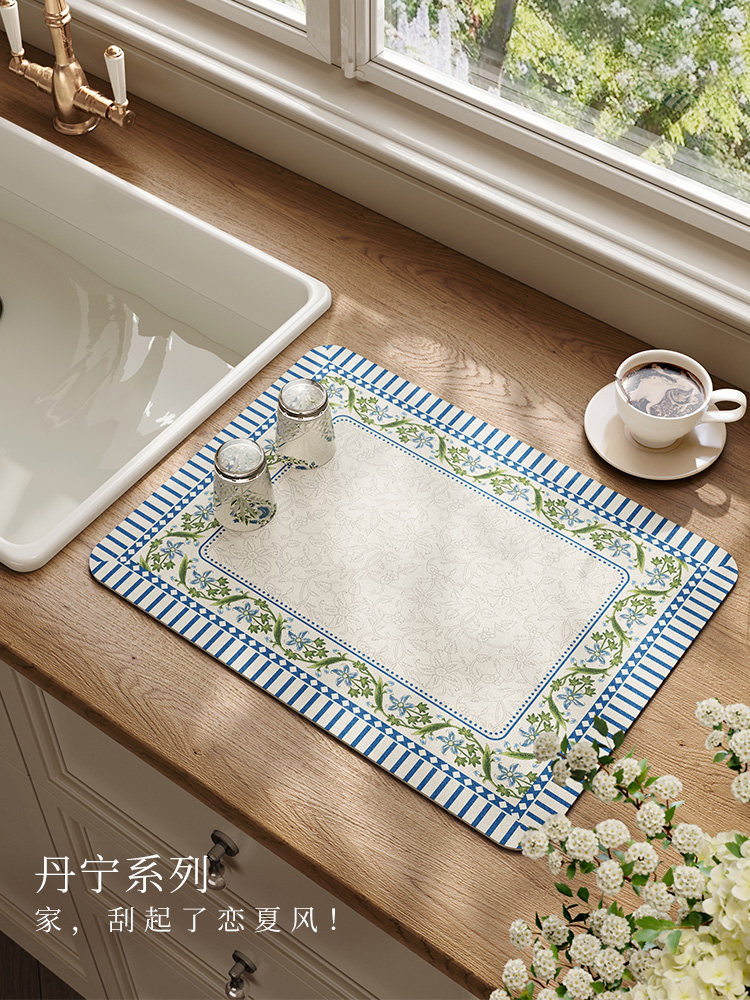 牛仔排水垫厨房台面餐具碗水控制吸水速干水龙头酒吧高温保温垫