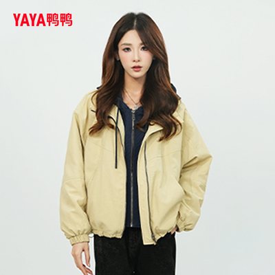 鸭鸭户外防风夹克羽绒服女2025年冬季新款时尚小个子休闲冲锋外套