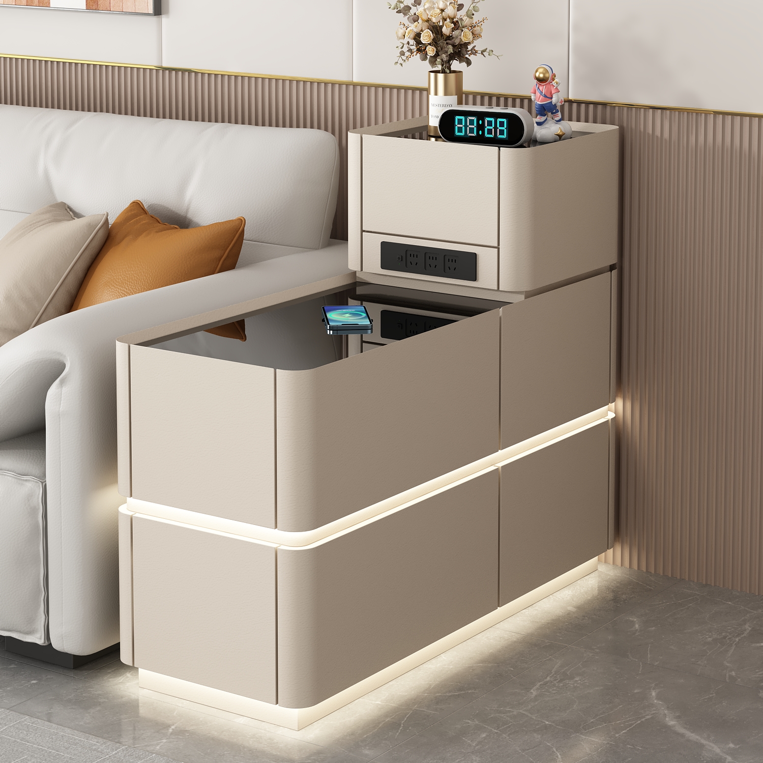 奶油色沙发边柜新款30cm实木客厅新款隔断侧边几轻奢高端小型茶几