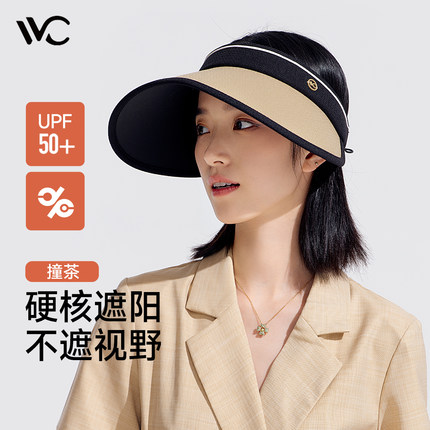 VVC小香风防晒帽女秋季新款防紫外线遮阳帽户外折叠背带太阳帽子