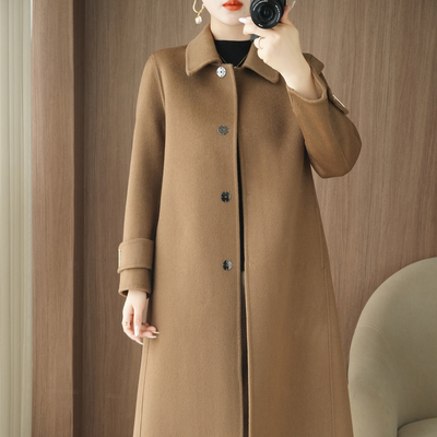 娃娃领双面羊毛大衣女中长款