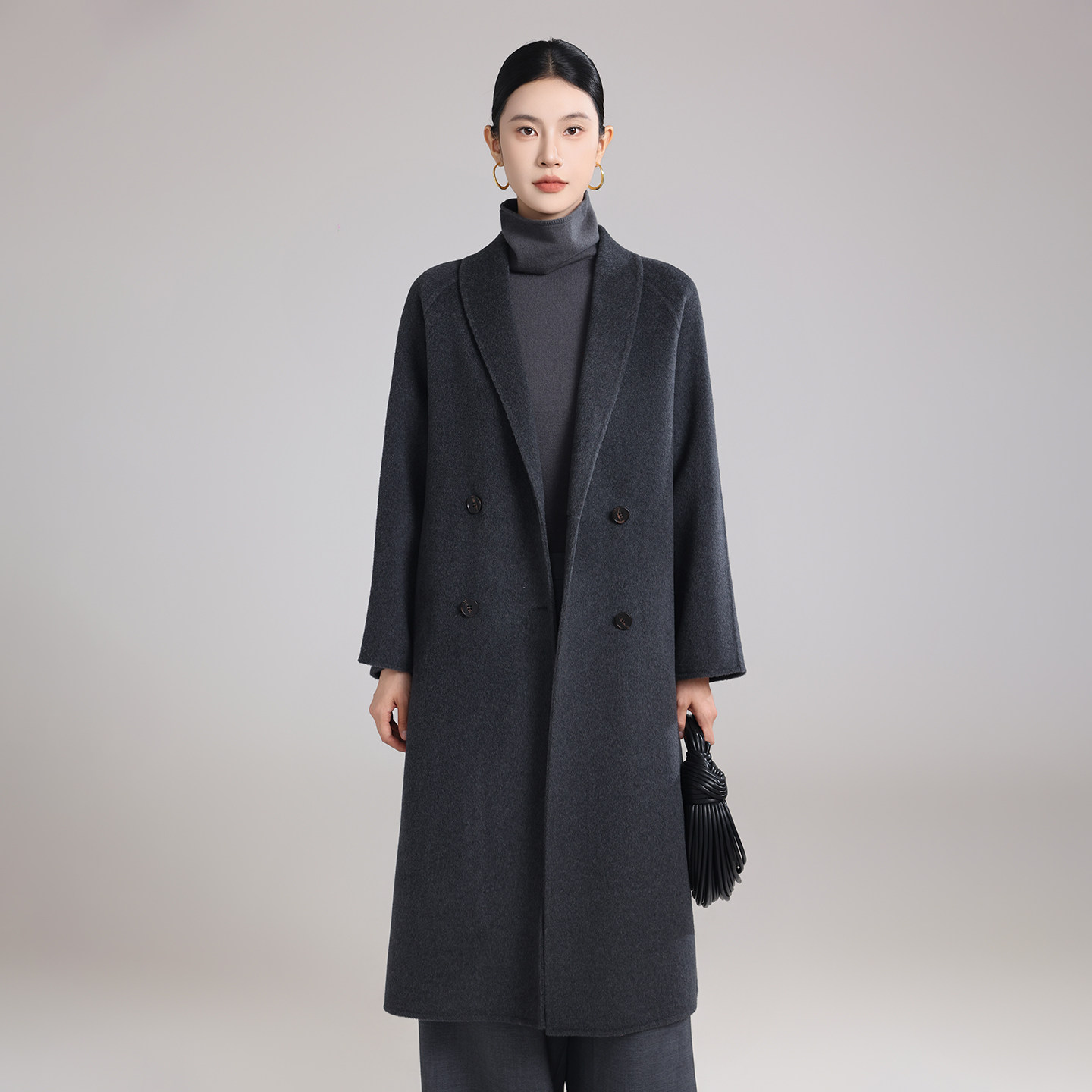 简约通勤双面羊绒中长款大衣女
