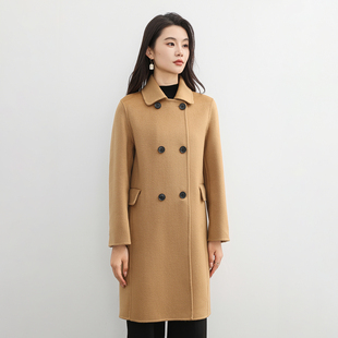 气质双排扣绵羊毛双面呢大衣女2025秋冬新款洋气中长毛呢外套灰色