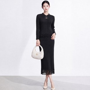 衣服女款一整套时尚复古盘扣新中式T恤上衣流苏包臀裙三宅套装秋