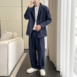 轻熟风直播春款西装男休闲牛仔西服套装复古TZ88-P258控358图片
