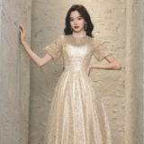 Золотое длинное элитное вечернее платье, премиум класс