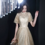 Золотое длинное элитное вечернее платье, премиум класс