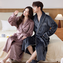 睡袍男冬季加厚珊瑚绒浴袍女士大码长款浴衣秋冬季法兰绒情侣睡衣