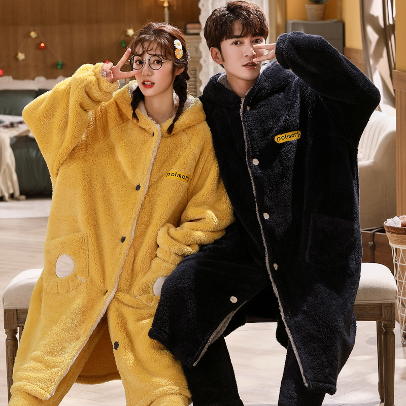 秋冬季大码女士可爱风加绒睡衣