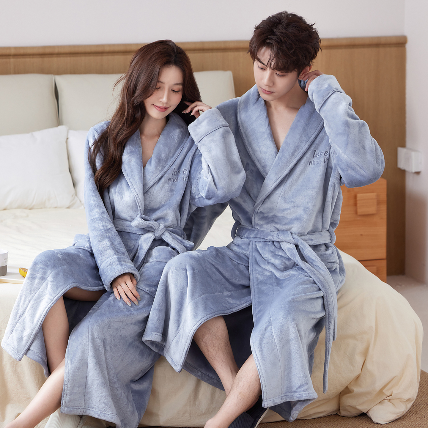 睡衣男加厚加绒情侣睡袍女浴袍冬