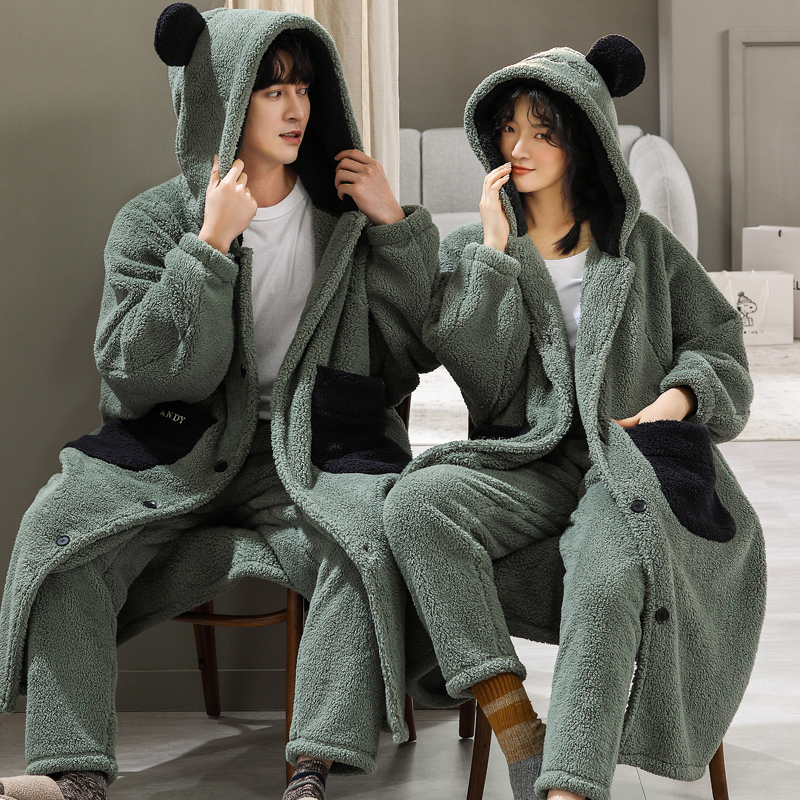 情侣珊瑚绒秋冬季大码加长款浴袍