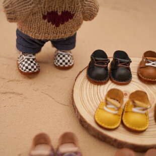 labubu鞋子拉布布17cm厘米棉花娃娃小狗鞋娃娃鞋皮鞋手工牛皮鞋