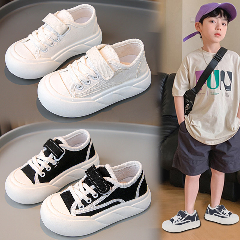 男童帆布鞋夏季2026新款透气运动小白鞋男孩学生软底跑步板鞋春秋
