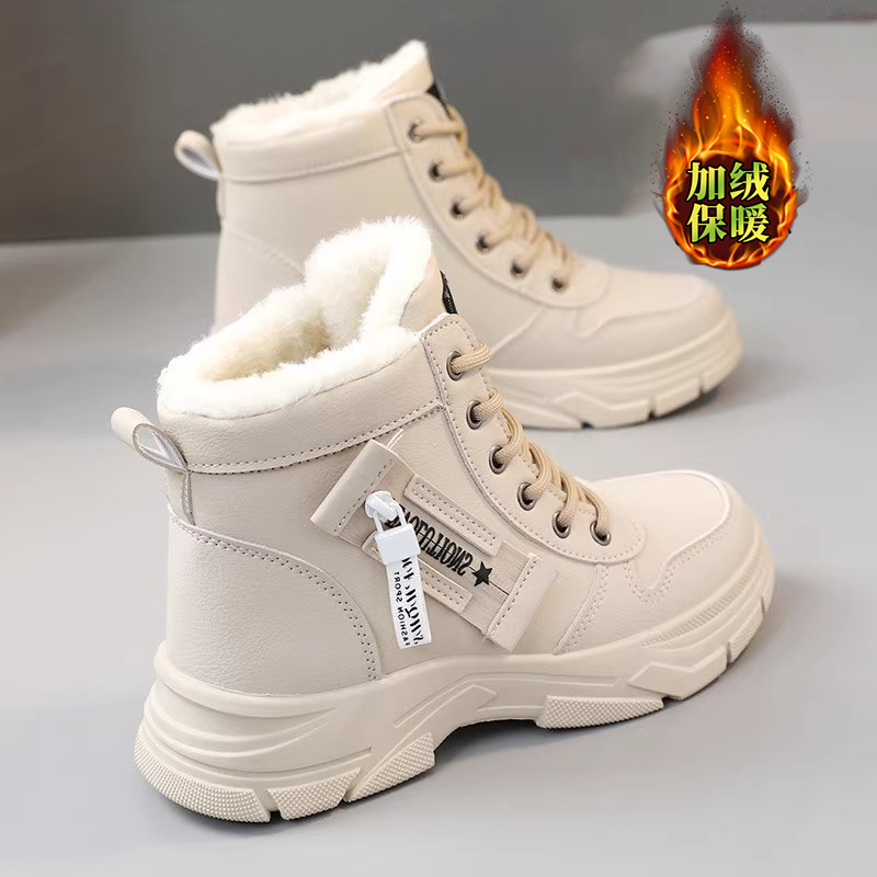 女式高帮运动鞋2025冬季新款厚底羊毛衬里棉鞋雪地靴保暖增高加绒