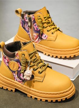 官网C&K儿童马丁靴男童靴子冬季2025新款英伦风黄色短靴男孩皮靴
