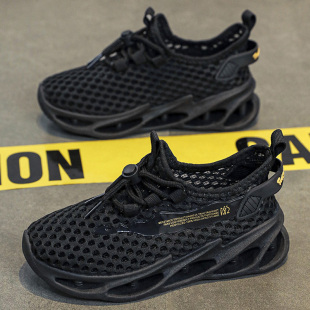 男童鞋2026新款夏季儿童黑色网面运动鞋男孩透气单网椰子鞋中大童