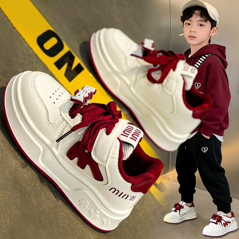 官网C&K红色男童鞋2026新款春季软底防滑儿童运动小白鞋男孩板鞋